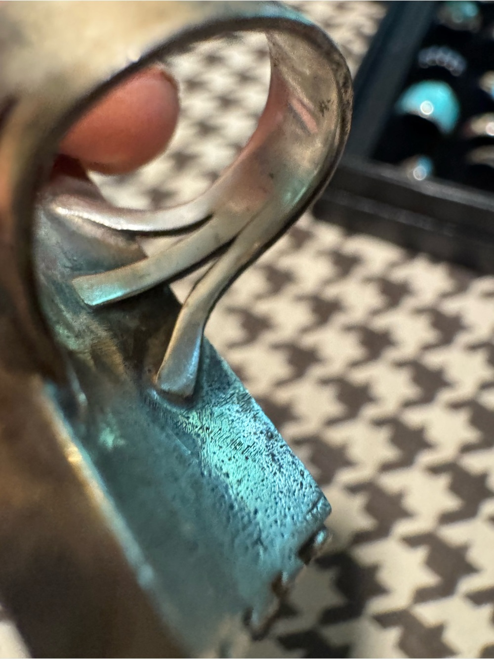 Turquoise Inlay Sterling-Style Ring size 8 - Picture 8 of 12